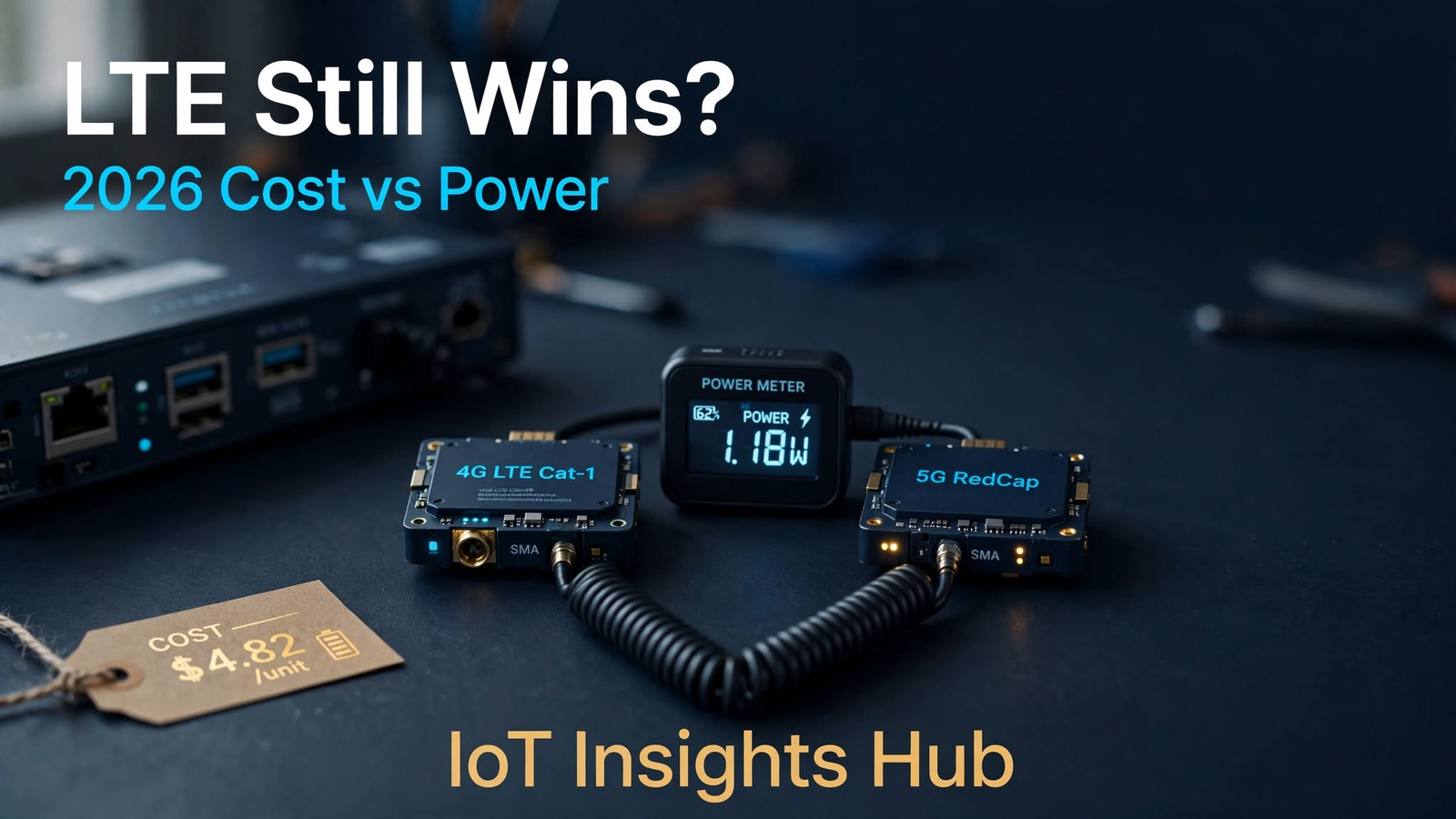 4G IoT modules vs 5G RedCap 2026 cost and power comparison on workbench