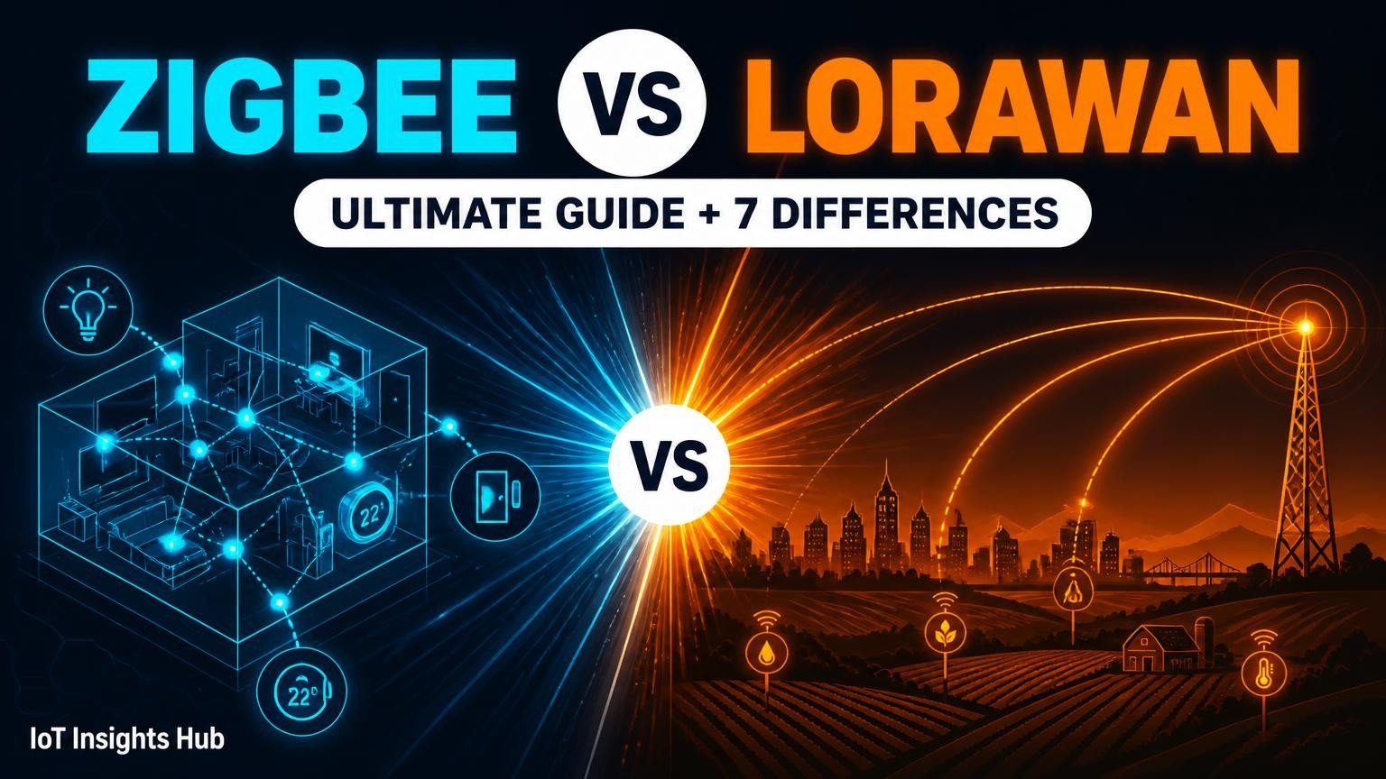 Zigbee vs LoRaWAN ultimate guide cover image from IoT Insights Hub